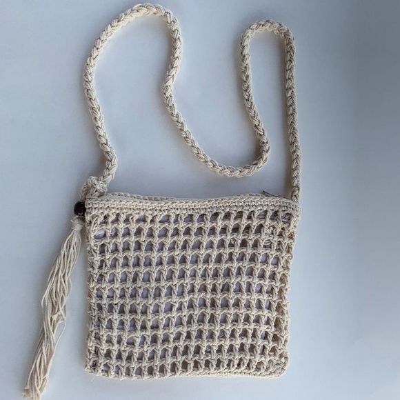 Boho Crossbody Retro Woven 70's Style Handbag - Ivory - NWT - Picture 2 of 9